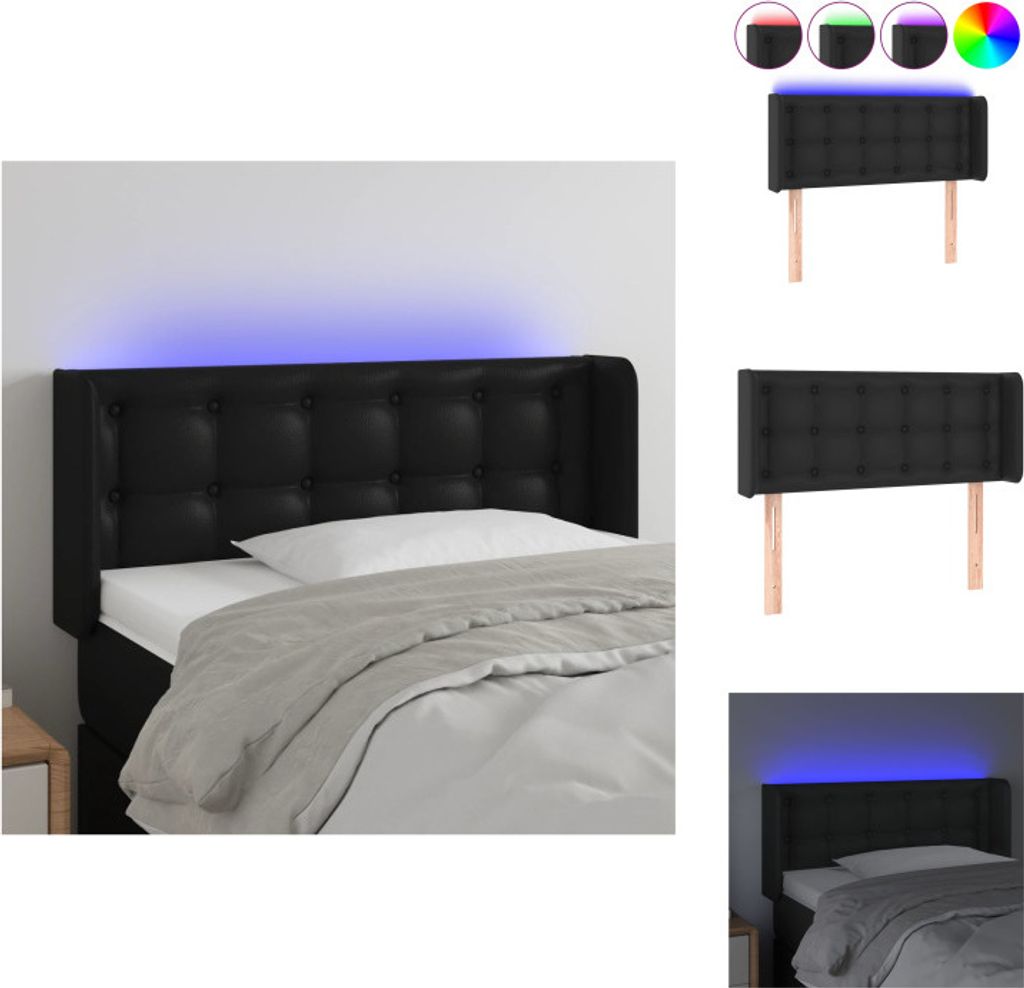 vidaXL LED Kopfteil Schwarz 93x16x78/88 cm Kunstleder - Kopf- & Fußenden