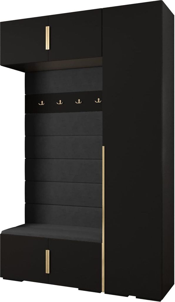 MEBLE KRYSPOL Inova 1 Möbelset Garderobe, 236,7x150x47cm - Schwarz, Manila 18, Gold