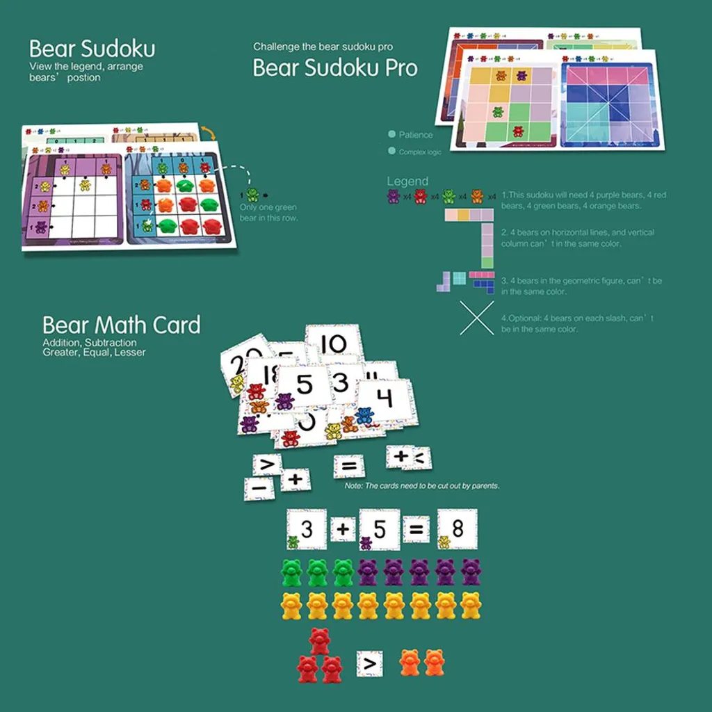 Oursons à compter colorés et gobelets de tri : jeu mathématique 72 pcs - 5