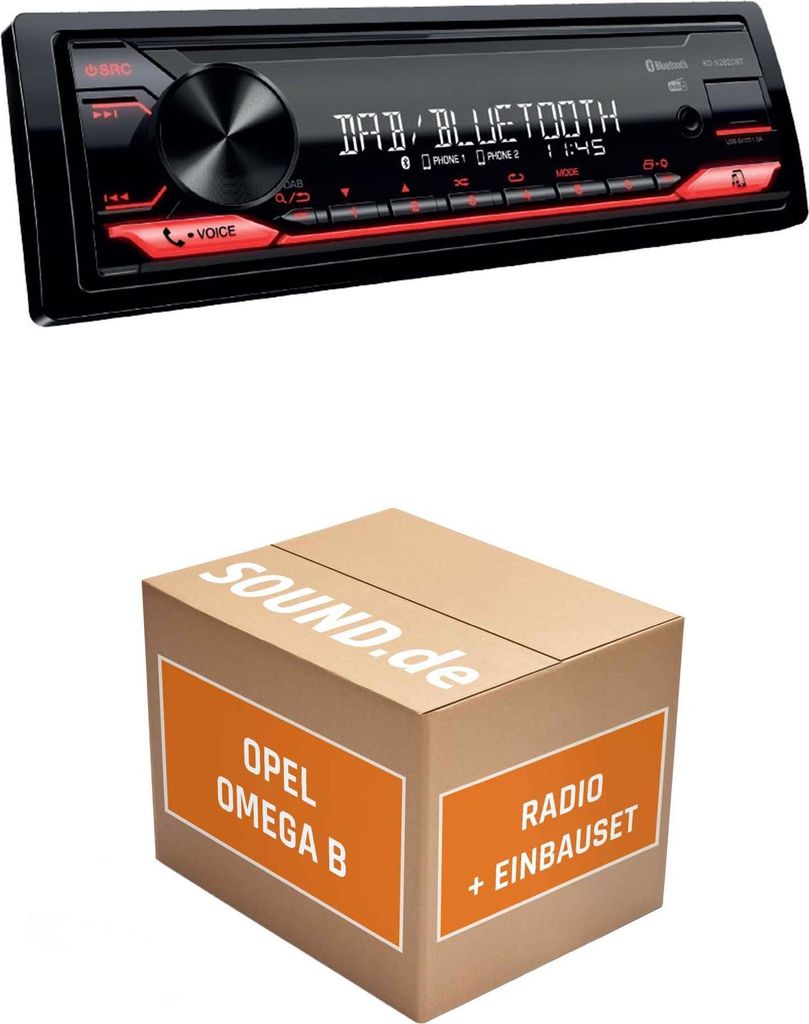 Autoradio Einbaupaket JVC KD-X282DBT passend für Opel Omega B2 + Lenkradfernbedienung Schwarz | Bluetooth: Telefonieren & Audiostreaming