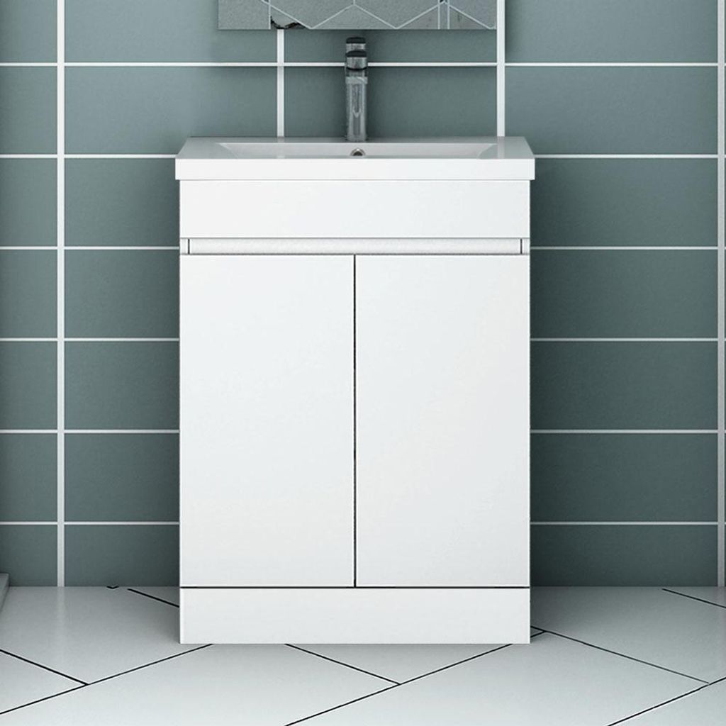 Waschtisch mit Unterschrank LORENZA 60cm Weiß Standschrank Produktbild 