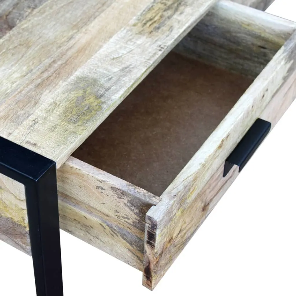 Table de salon industrielle en manguier véritable avec rangements 100cm - 3