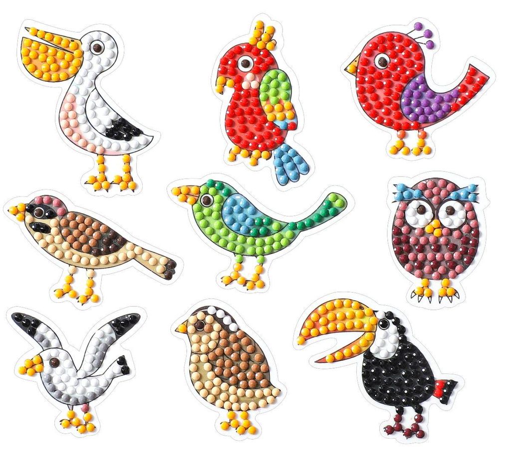PRACHT Diamond Painting Lustige Vögel 4,5cm 9 Stück