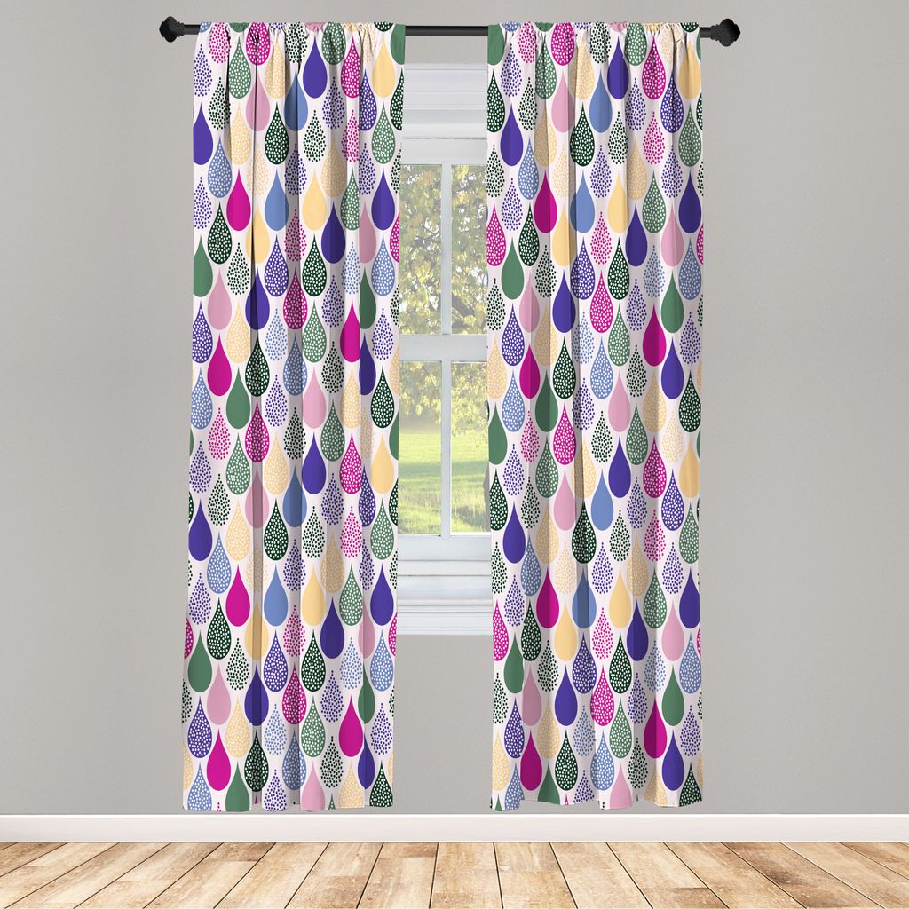 ABAKUHAUS Geometrisch Vorhänge 2 Panel Set für Wohnzimmer Schlafzimmer Nachbildung, Regentropfen Doodle Art Kreative Blatt Geformte Bunte Mädche...