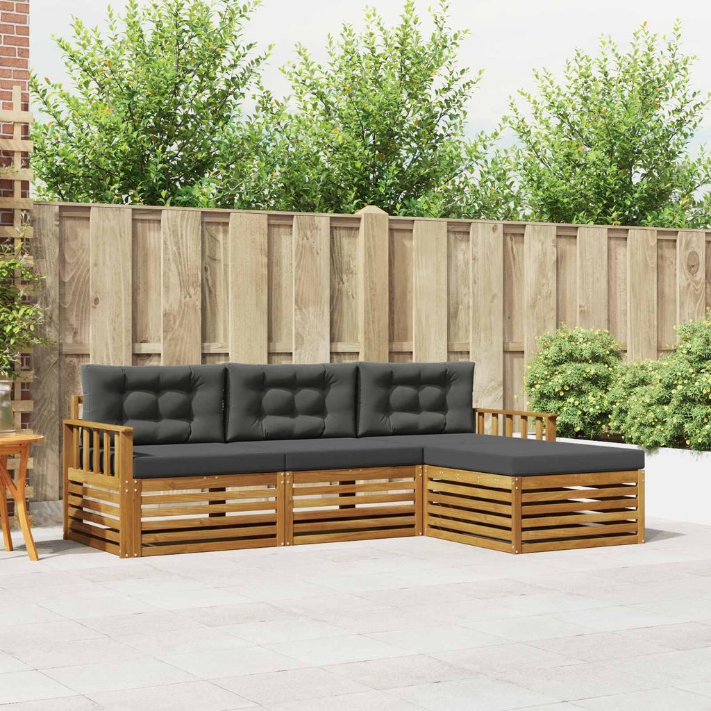 "im Sonderangebot"Outdoor-Sofagarnitur - CLORIS - Balkonmöbe/Sitzgruppe - mit Kissen 4 pcs - Moderne Design - Natur und Anthrazit - Gartensofas Pr...
