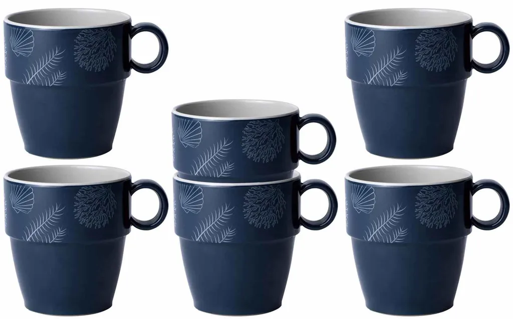 Mug de Camping Incassable Melamin - Set de 6 Tasses Navy Blanc Living