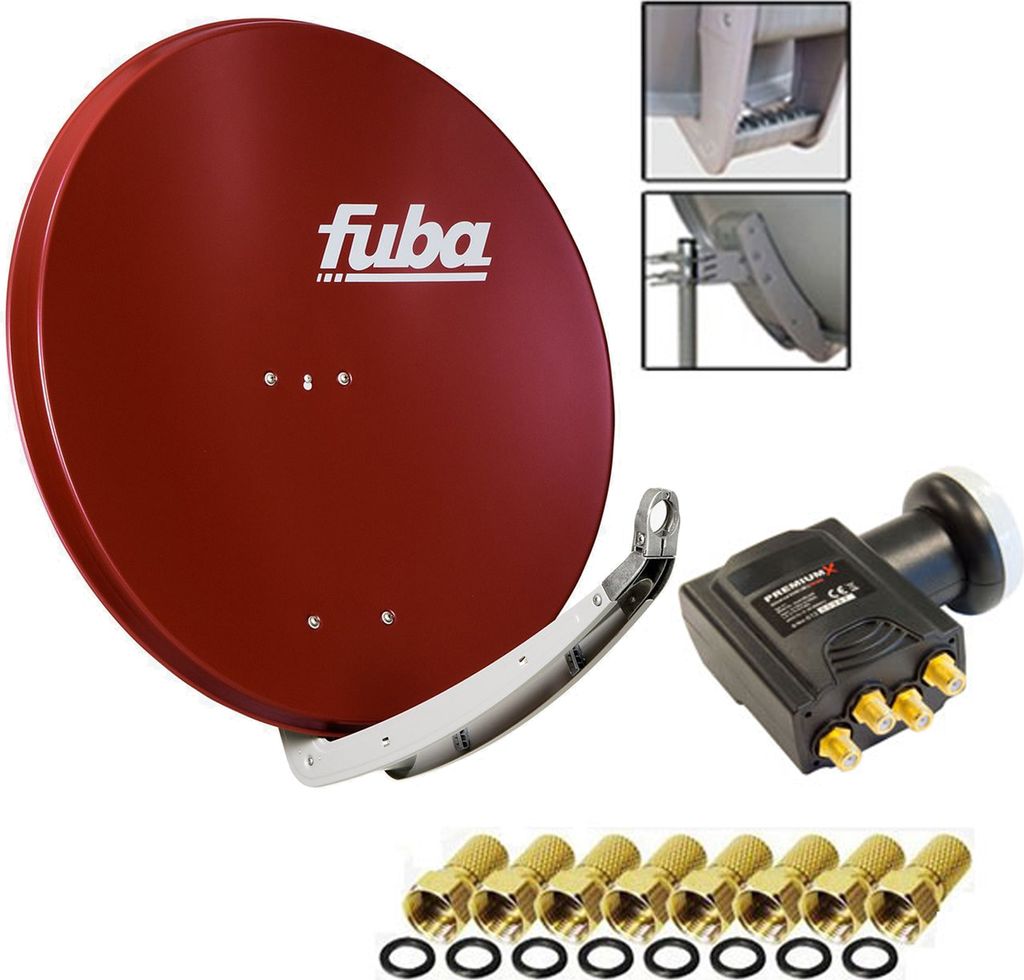 Fuba DAA 850 R Sat Schüssel Rot 85x85cm Deluxe LNB Quad PremiumX 8x F-Stecker