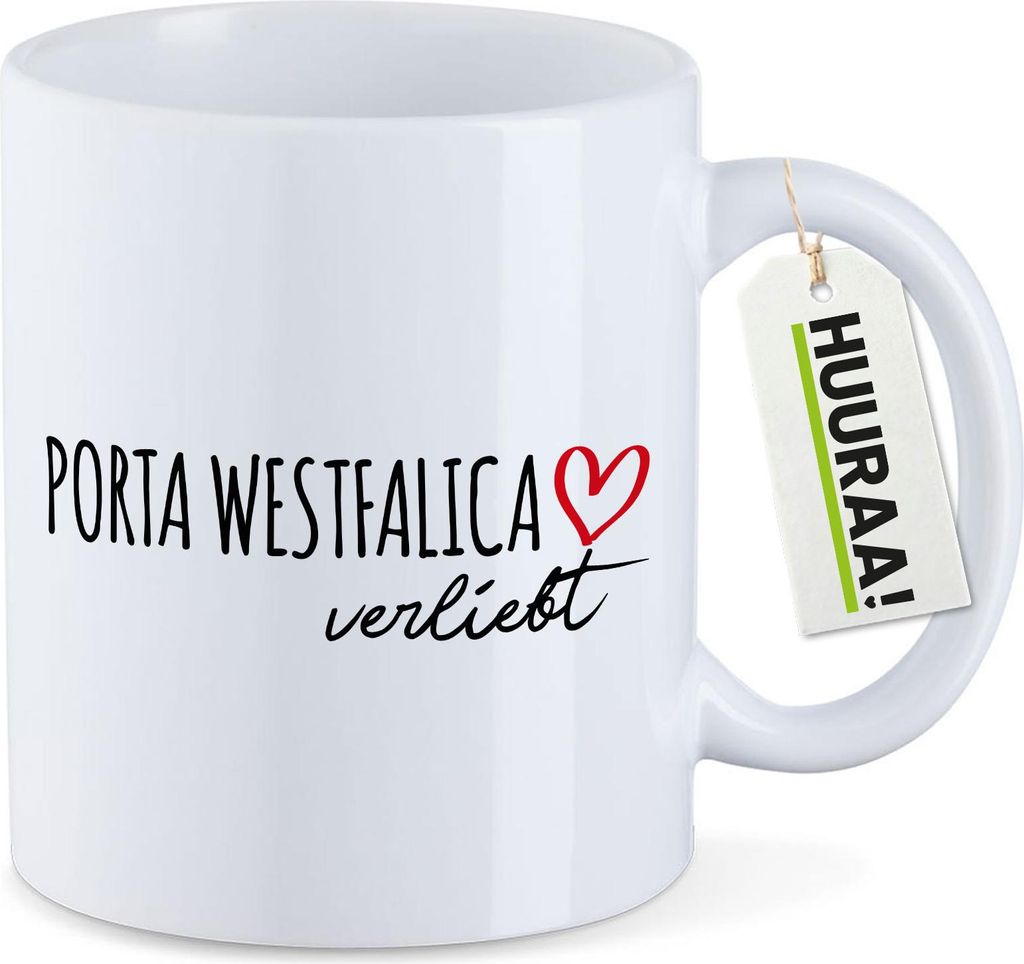 Huuraa Kaffeetasse Porta Westfalica verliebt 330ml Weiß Keramik Kaffeebecher Geschenkidee