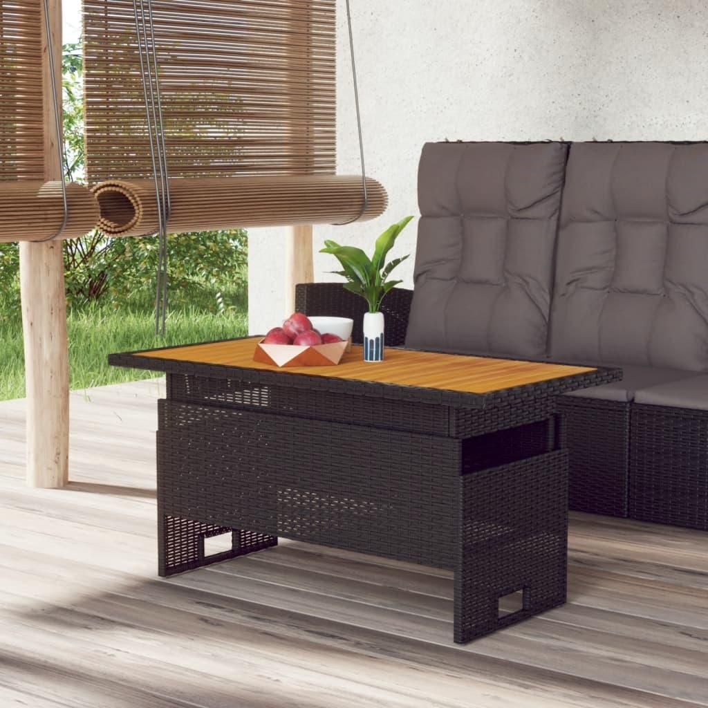 Table de jardin noire 100x50x43/63 cm acacia & poly rotin Image du produit 