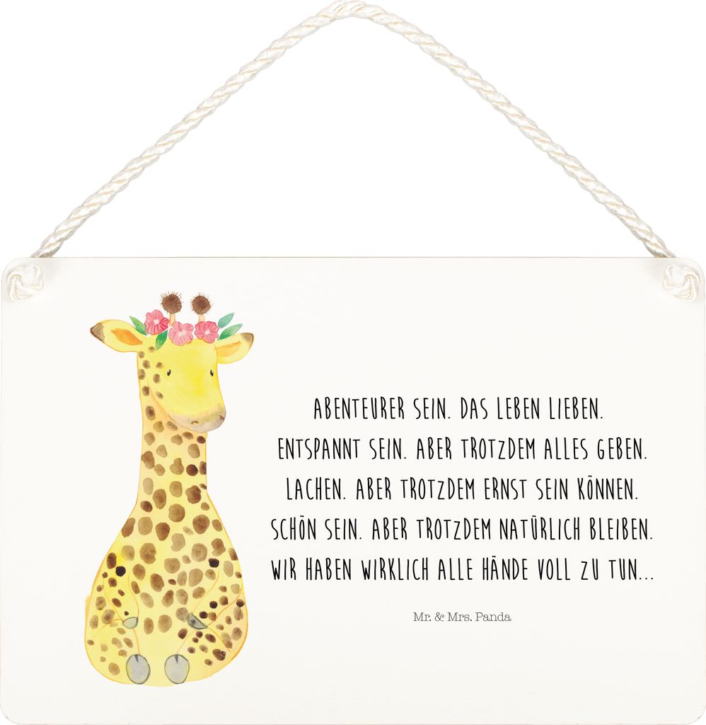 Mr. & Mrs. Panda Wandbild Holz Giraffe Blumenkranz DIN A5 - Weiß - Geschenk, wandhänger, Schild, Afrika, Türschild, holzbild, kleine aufmerksamk...