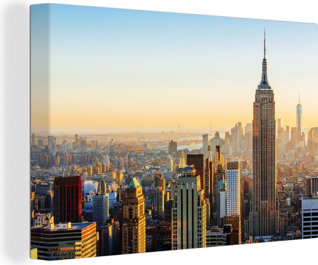 OneMillionCanvasses - Leinwandbilder - 150x100 cm, Skyline von New York bei Sonnenuntergang mit dem Empire State Building, Wandbilder Kunstdruck ...