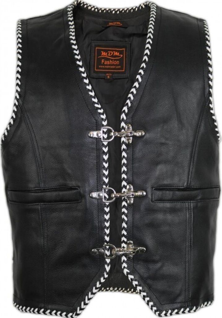 Motorrad Biker Lederweste Lederkutte Kutte Bikerweste Rockerweste Custom Chopper(2XL)