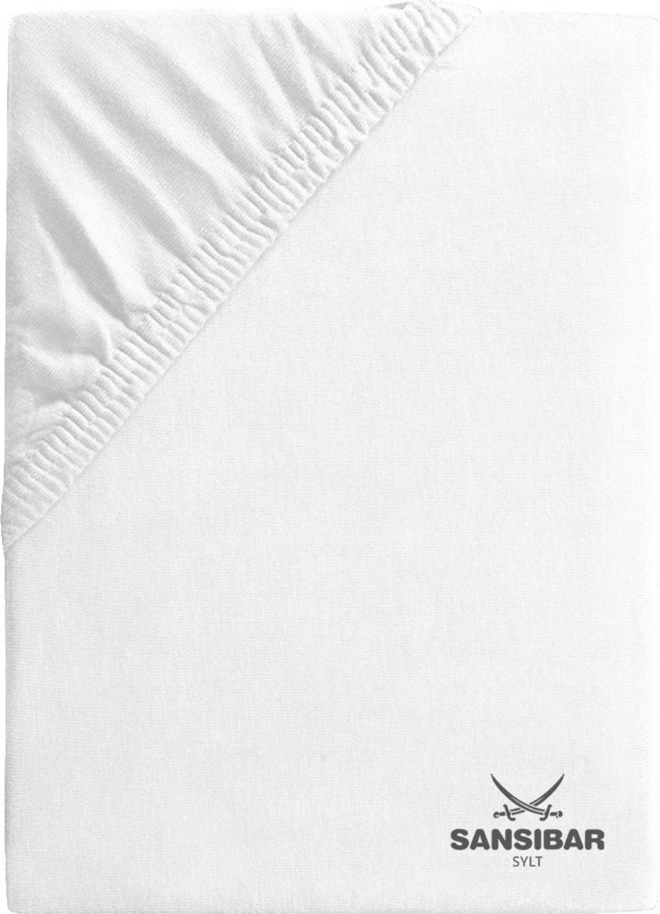 A white fitted sheet with elasticated corners is shown laid flat.