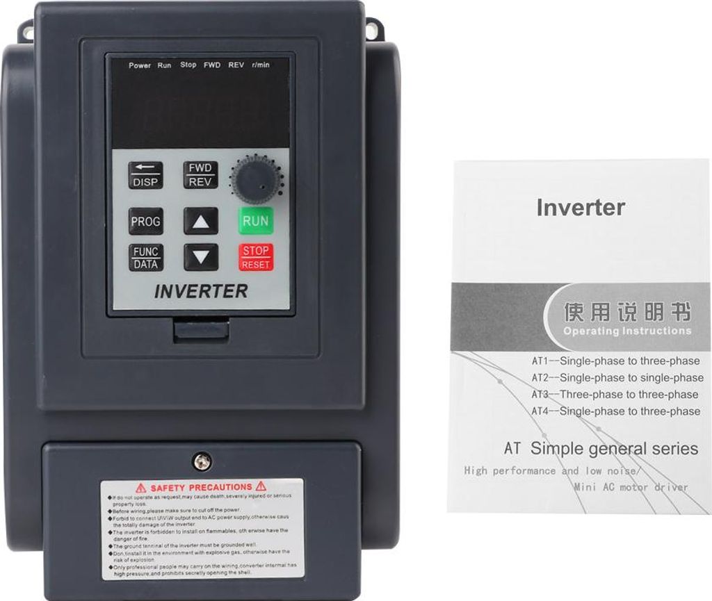 1-phasiger 220-V-Eingang, 3-phasiger 380-V-Ausgang, 1,5-kW-Frequenzumrichter mit Drehzahlregler