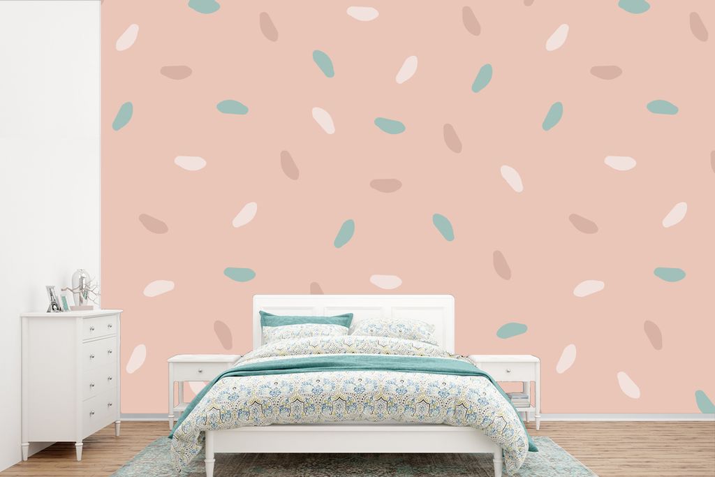 MuchoWow Fototapete für Wohnzimmer oder Schlafzimmer Wandtapete Vinyl Motivtapete Sommer - Muster - Pastell - 450x300 cm - Gemusterte