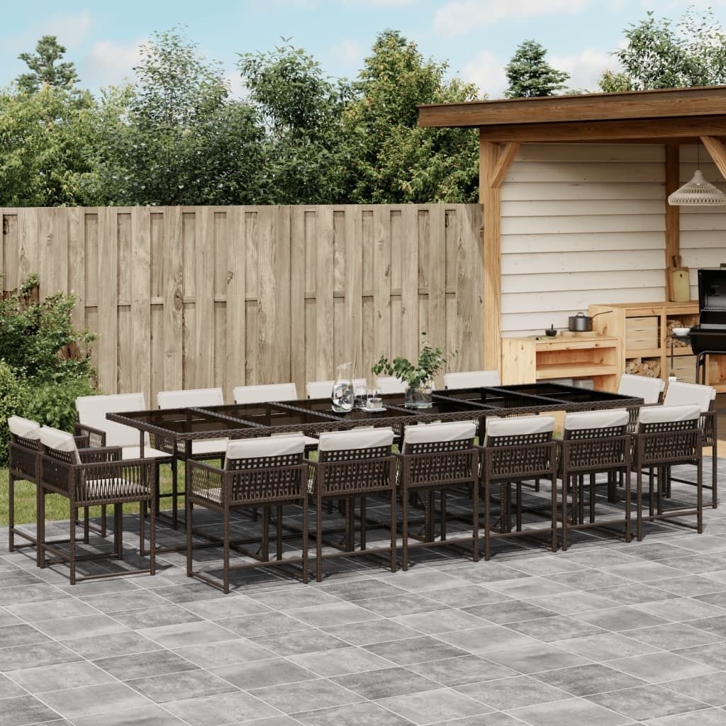 Maison Exclusive - 17-tlg. Garten-Essgruppe mit Kissen Braun Poly Rattan