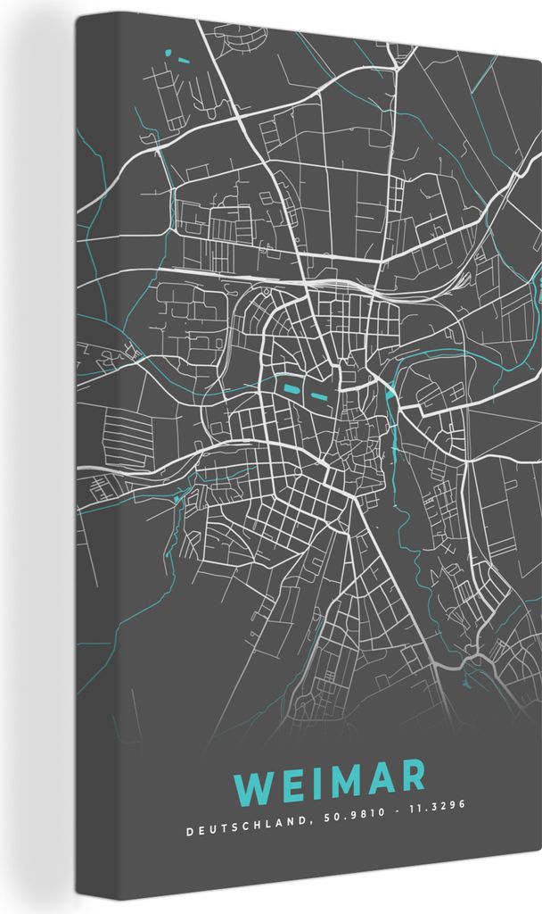 OneMillionCanvasses - Leinwandbilder - 90x140 cm, Deutschland - Blau - Weimar - Stadtplan - Karte, Wandbilder Kunstdruck Wanddekoration - Foto au...