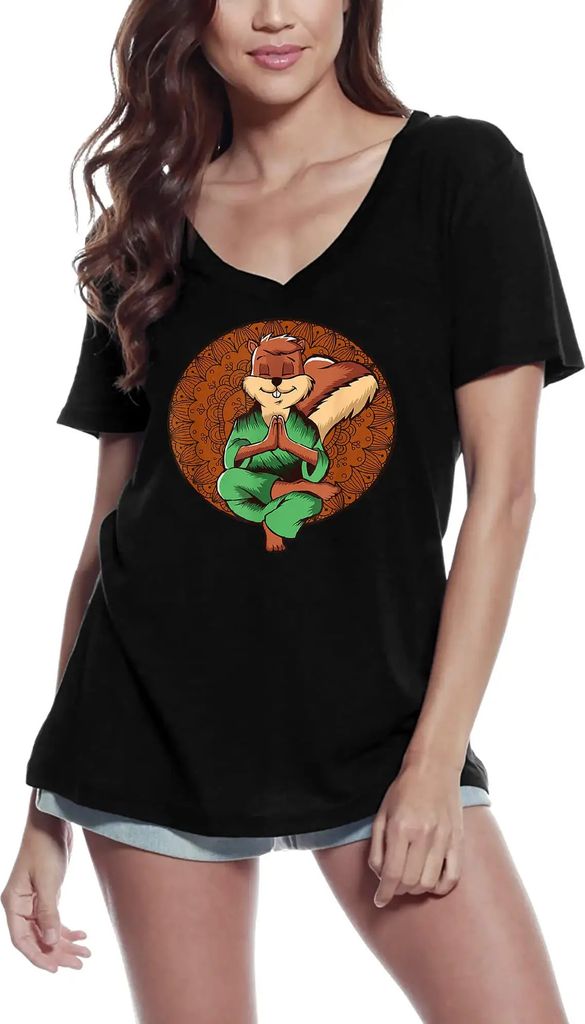 Damen Grafik T-Shirt V-Ausschnitt Eichhörnchen Yoga Meditation Yoga Frieden – Squirrel Yoga Meditation Yoga Peace – Öko-Verantwortlich Vintage