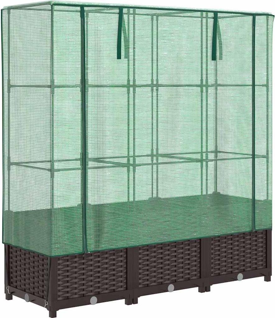 vidaXL Hochbeet mit Gewächshaus-Aufsatz Rattan-Optik Produktbild 