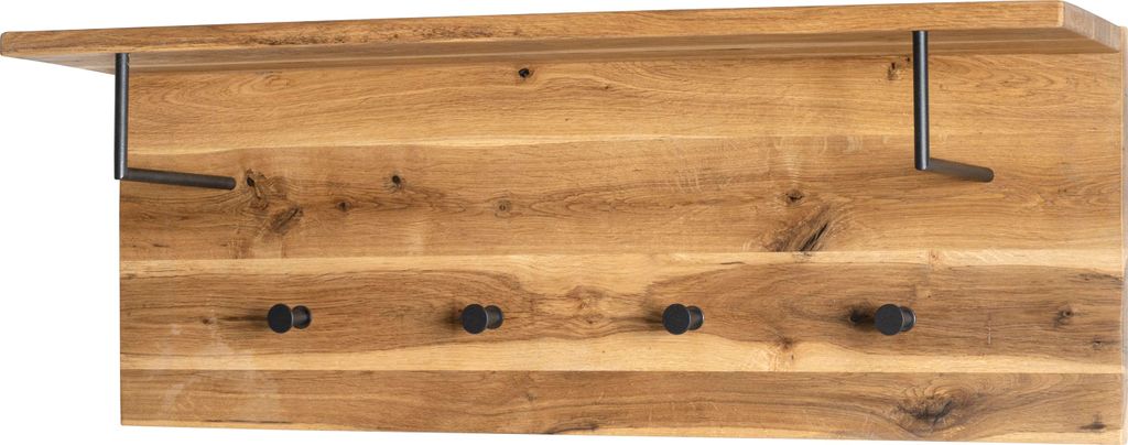 HAKU Wandgarderobe eiche geölt, schwarz - Massivholz, Metall, B/H/T: 80x30x20 cm