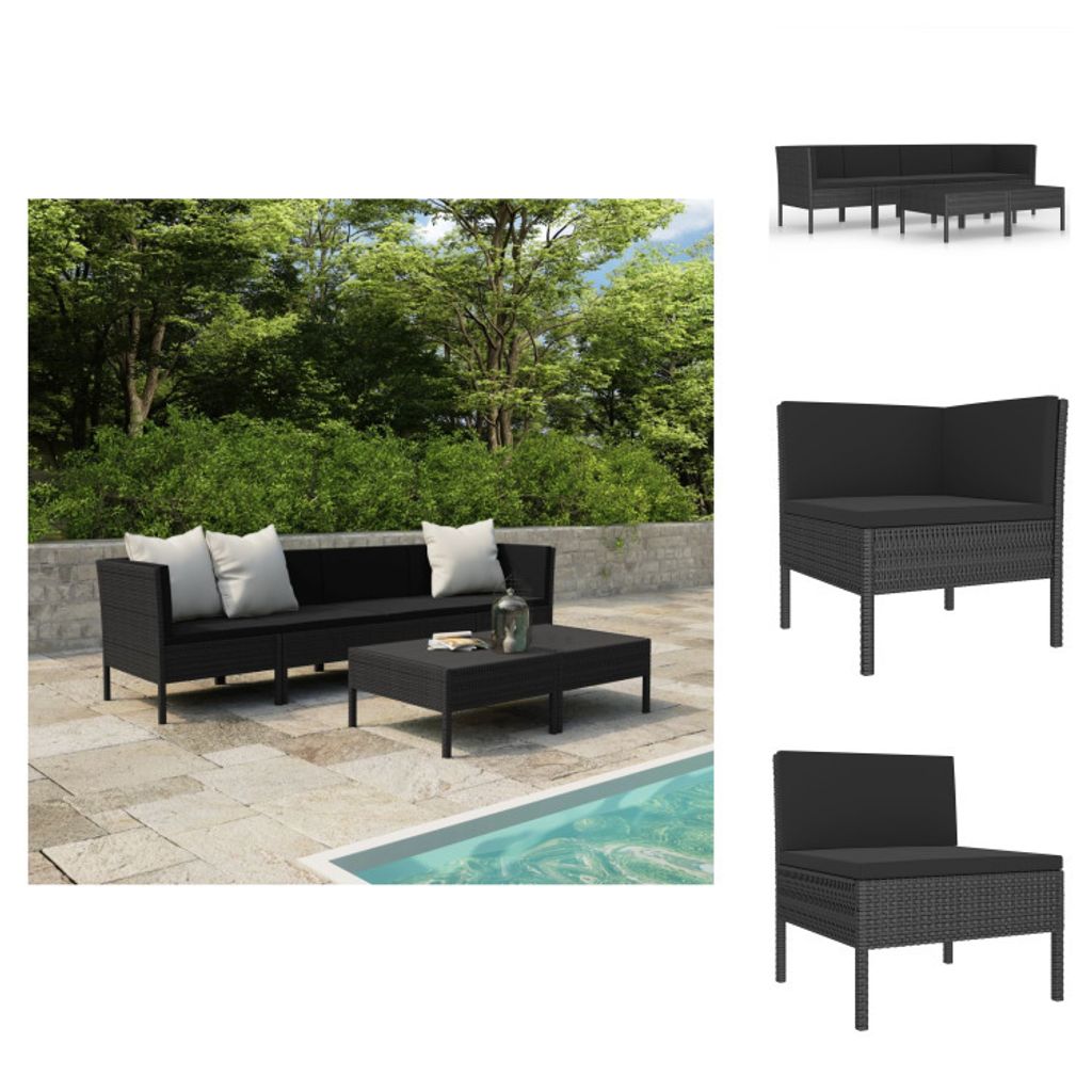 vidaXL 6-tlg. Garten-Lounge-Set mit Auflagen Poly Rattan Schwarz - Gartenmöbel-Sets