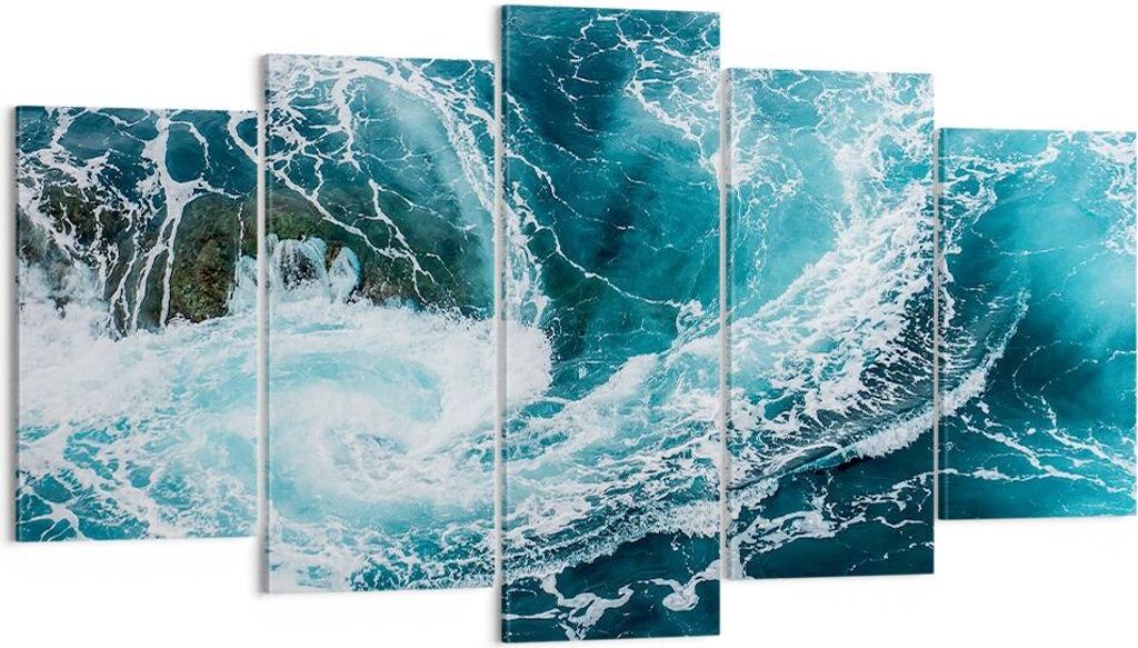 Bild auf Leinwand - Leinwandbild - Wasser Stein Welle - 160x85cm - Wand Bild - Wanddeko - Leinwanddruck - Bilder - Kunstdruck - Wanddekoration - Le...