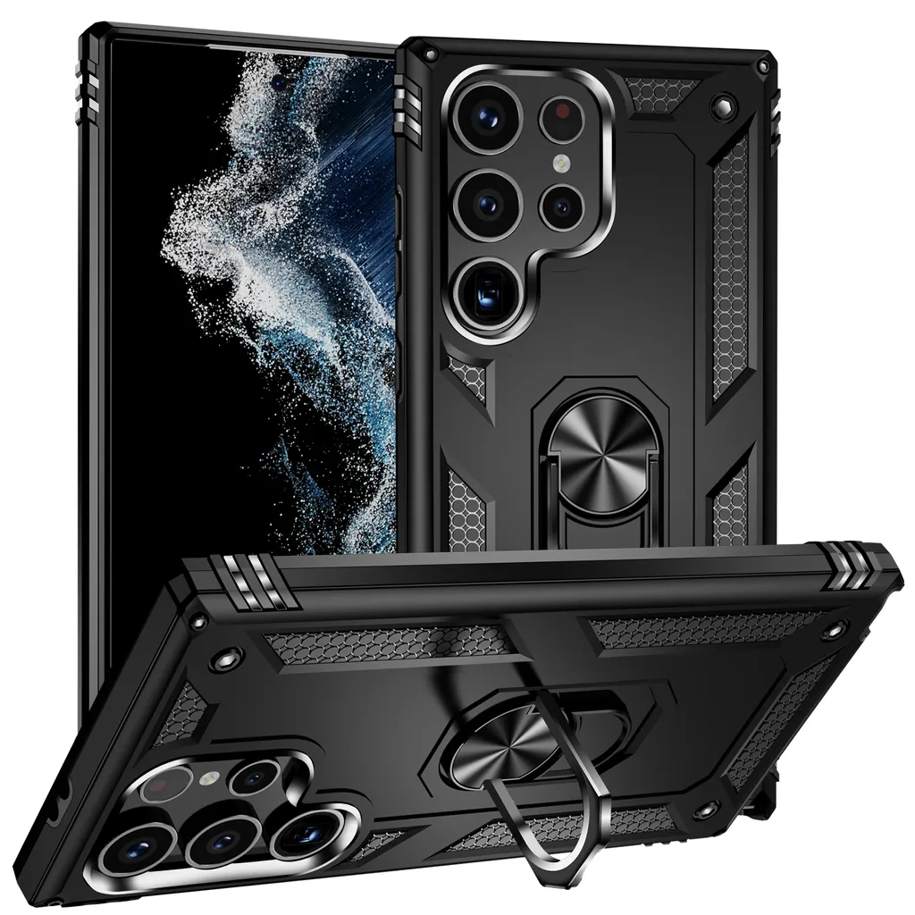 Custodia Rugged S25 Ultra Nera - Protezione Militare con Anello 2026