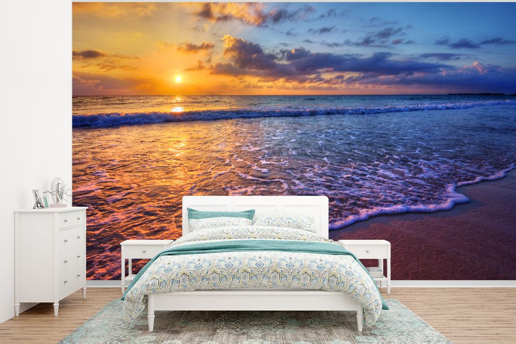 MuchoWow Fototapete für Wohnzimmer oder Schlafzimmer Wandtapete Vinyl Motivtapete Meer - Strand - Sonnenuntergang - Wolken - Horizont - 295x220 ...