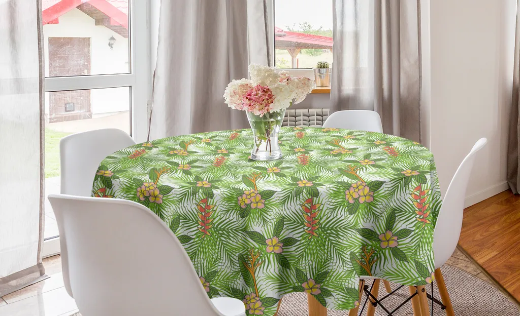 Qilmy Tovaglia Rotonda Impermeabile 150 Cm Con Foro Per Ombrellone E Cerniera – Stampa Foglie Di Palma Tropicale, Per Esterno Giardino