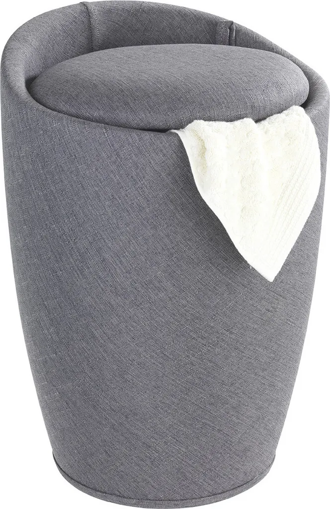 Tabouret de Bain 20L WENKO Candy Gris Aspect Lin avec Sac à Linge Intégré