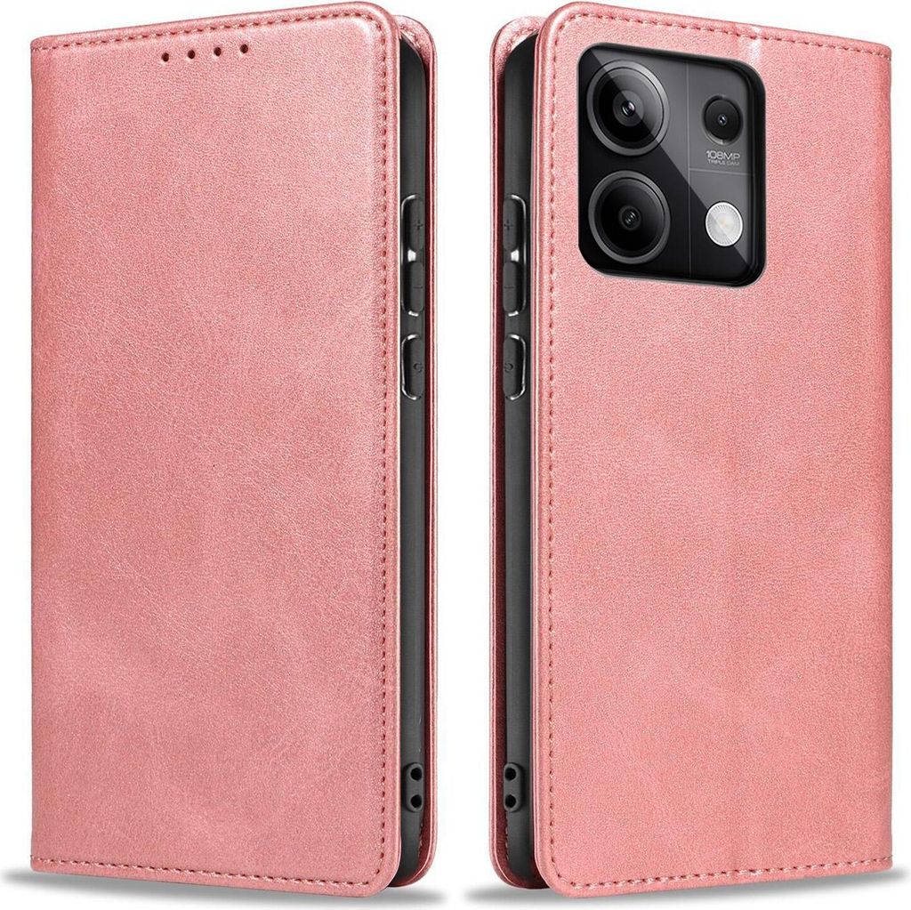 Handyhülle für Xiaomi Redmi Note 13 5G Kunstleder Flip Cover Hülle Handytasche Case Kartenfach Farbe: Rosa