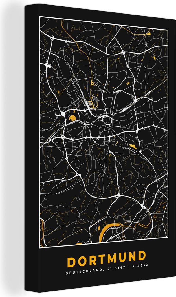 OneMillionCanvasses - Leinwandbilder - 90x140 cm, Dortmund - Gold - Deutschland - Karte - Stadtplan, Wandbilder Kunstdruck Wanddekoration - Foto ...