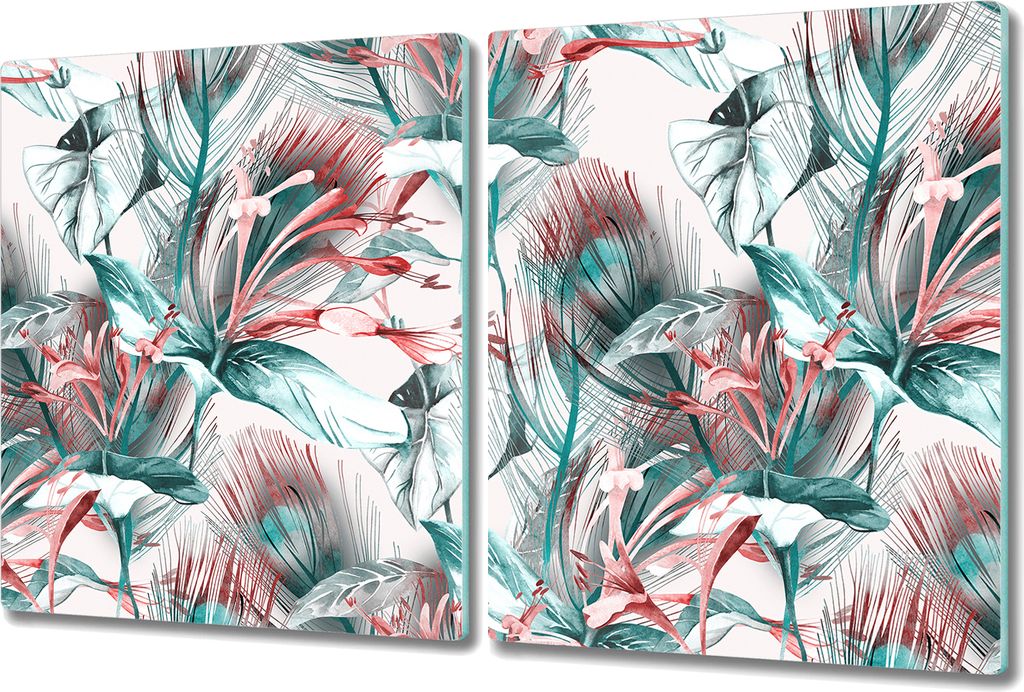 Glas Schneidebrett Herdabdeckplatten Schneideplatten - 2x 40x52 cm - Tropisch Blumen