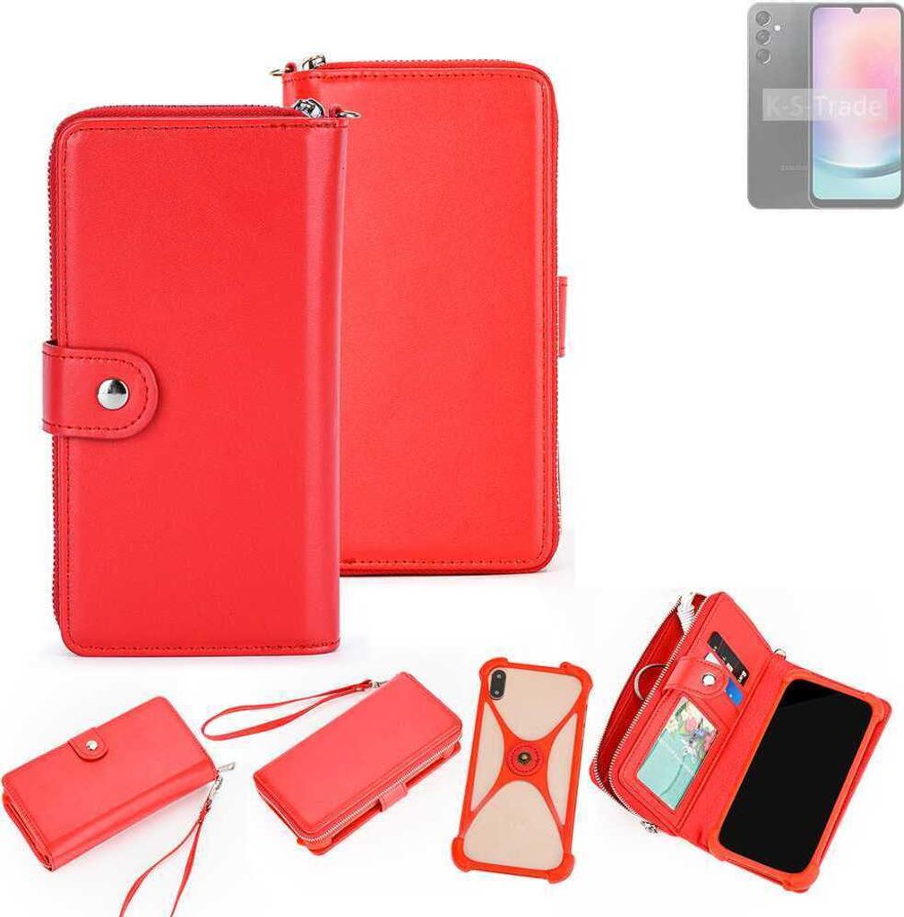 K-S-Trade 2in1 Schutzhülle Portemonnee Handyhülle mit Bumper kompatibel mit Samsung Galaxy A24 5G Hülle Case Etui Geldbörse Smartphone rot (1x)