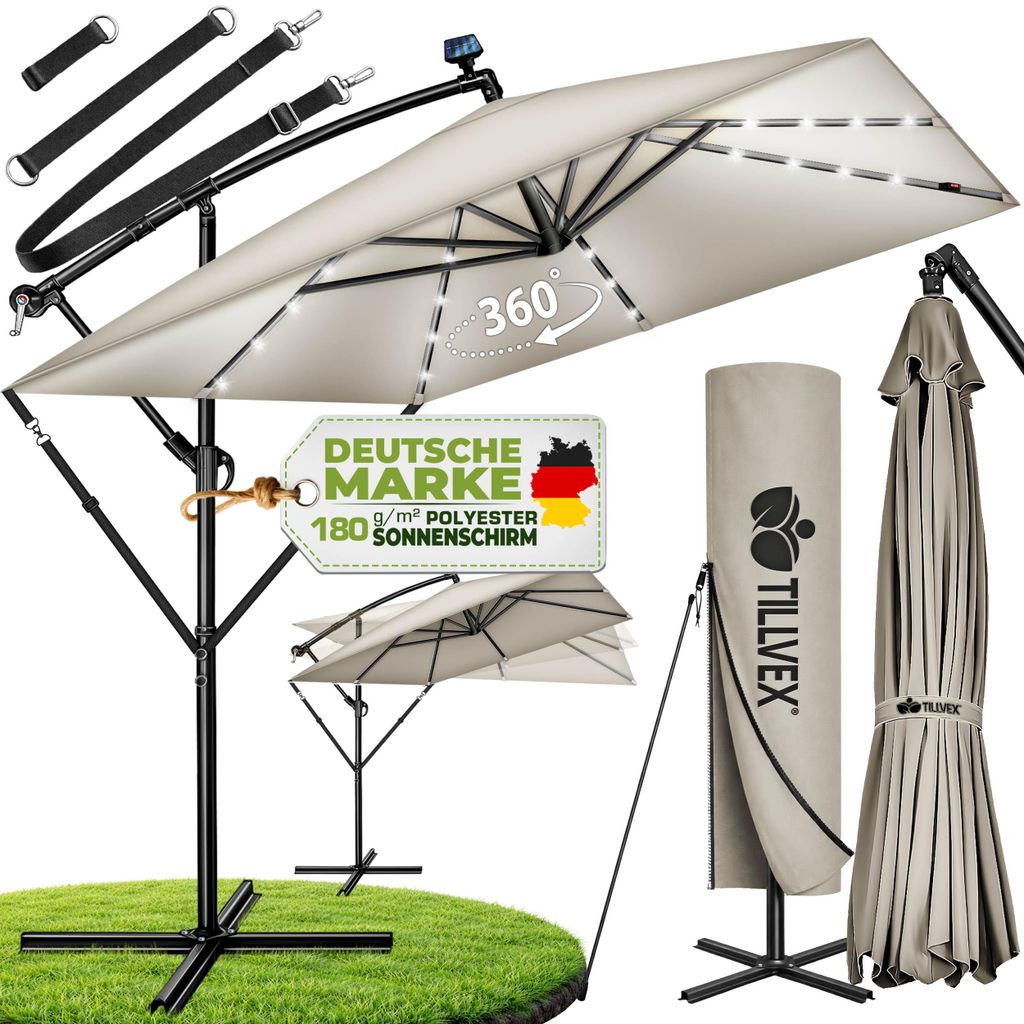 Ombrellone rettangolare in alluminio tillvex® Ø 330 cm con Immagine del prodotto 