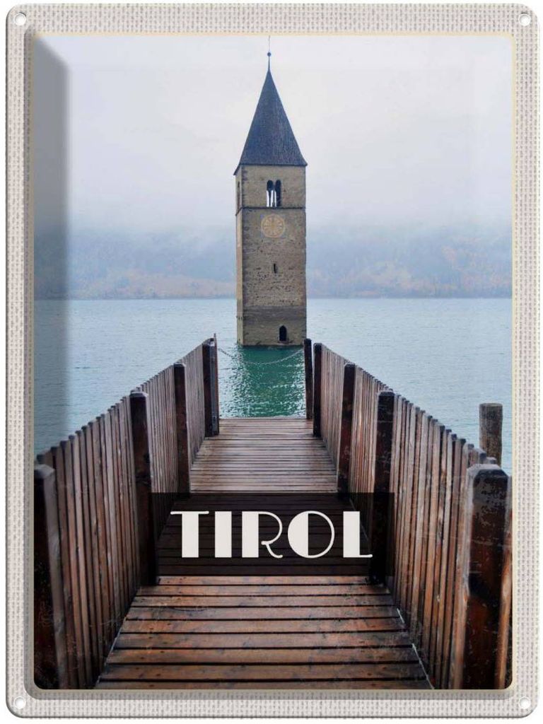 vianmo Blechschild 40x30 cm Tirol Österreich Kirchenturm Bildmotiv Reisemotiv Abenteuer Reisen Straße Stadt Urlaub