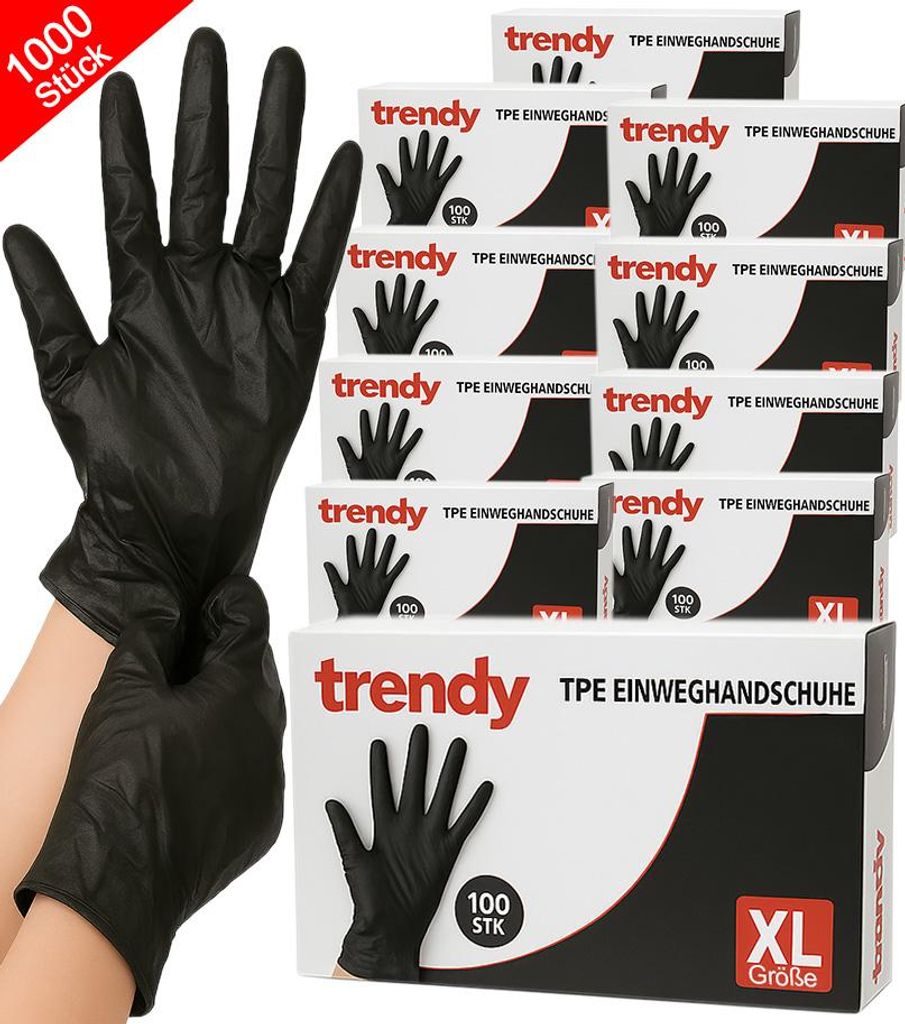 1000x TPE Einweghandschuhe XL Schwarz | Professionelle Einmalhandschuhe | Puderfrei & Latexfrei | Für Gastronomie, Friseur, Kosmetik, Pflege & Küche