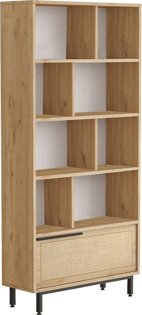 Bücherregal Alathfar, Büroregal, Mobiler Buchhalter, Bücherbrett, 84x30 h176 cm, Walnuss und Eiche