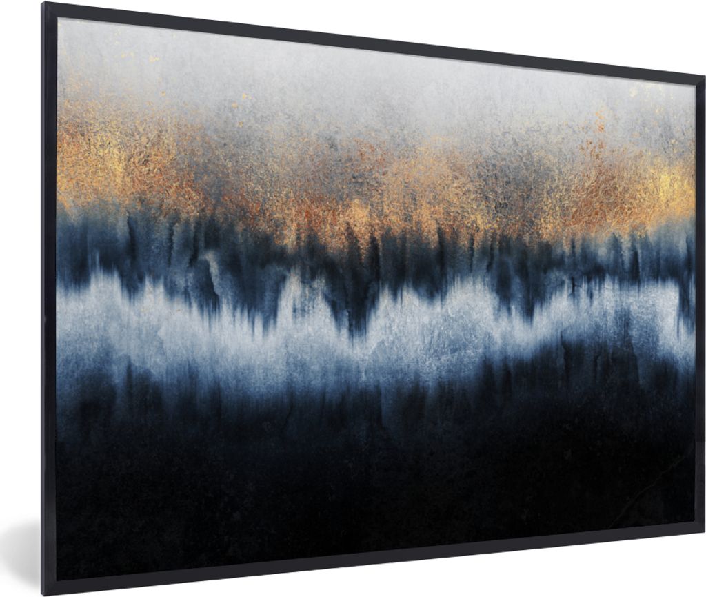 MuchoWow Gerahmtes Poster Abstrakt - Gold - Luxus - Blau 30x20 cm - Poster mit Schwarzem Bilderrahmen Wandposter Rahmen Foto Bilder - Kunstdruck ...