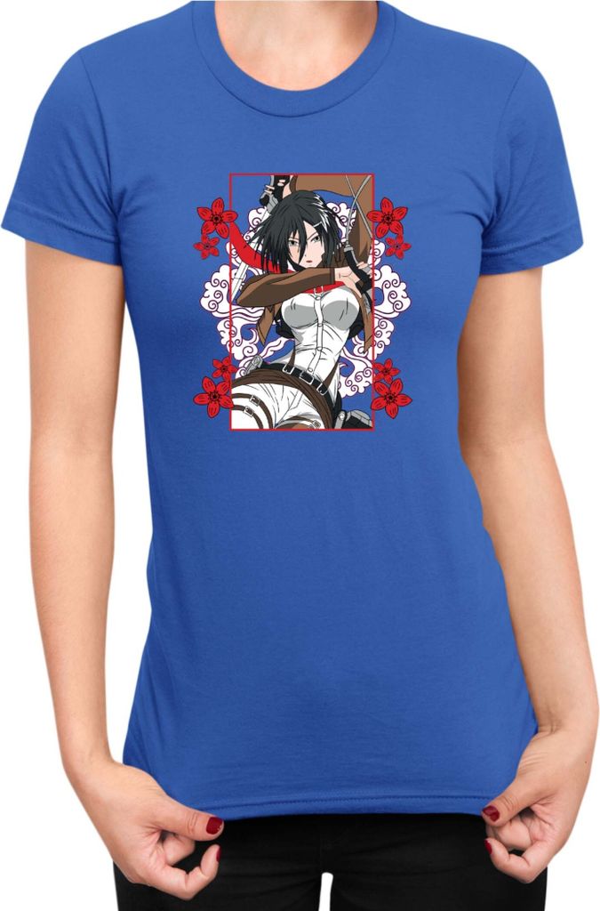 Damen T-Shirt Japan Anime Manga Attack Anime On Titan Mikasa Ackerman 02 Mikasa Strike, Lady XL / Blau