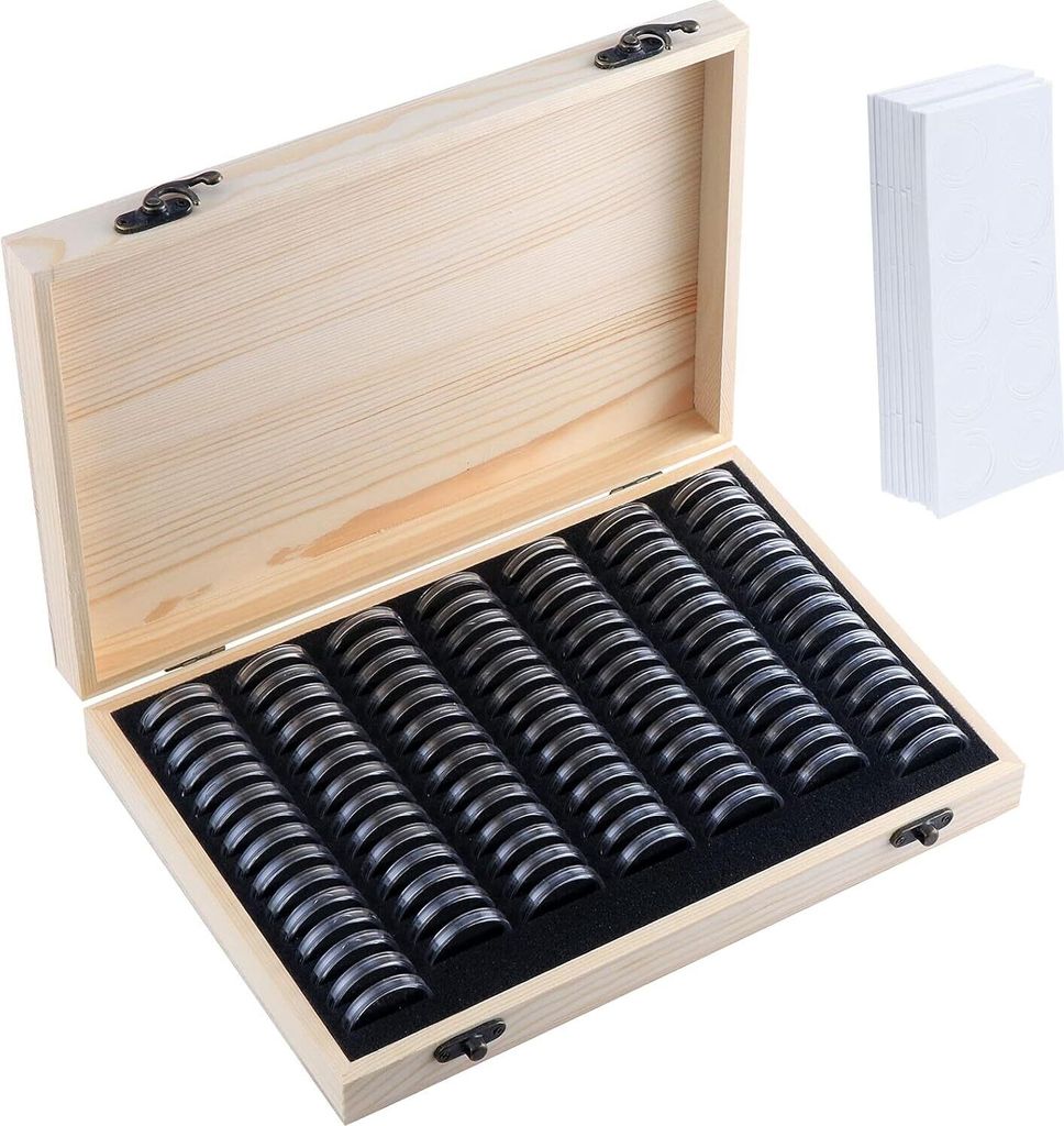 Münzfächer, Münzsammler, Münzsammelbox aus Holz, runde Produktbild 