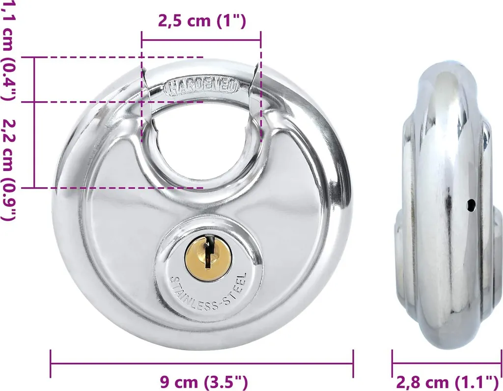 2x Serrature a Disco vidaXL Argento 9cm | Ferro e Inox per Cantiere - 8