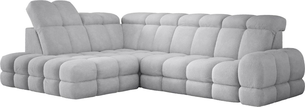 DomoHome Ecksofa Tollo Hellgrau Bubble-Stoff Linke Seite 302x217x105 cm, L-Form Sofa mit Schlaffunktion, Bettkasten 120x85x17 cm, Elektrisch Verste...