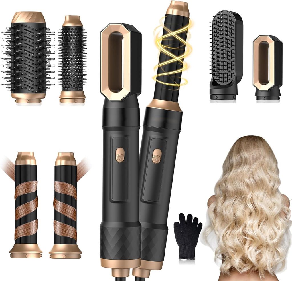 6 in 1 Haarstyler, Pro Air Styler Set 1000W Rundbürstenföhn,Air Curler,Warmluftbürste, Föhnbürste, Haartrockner,Glättbürste Styling für All...