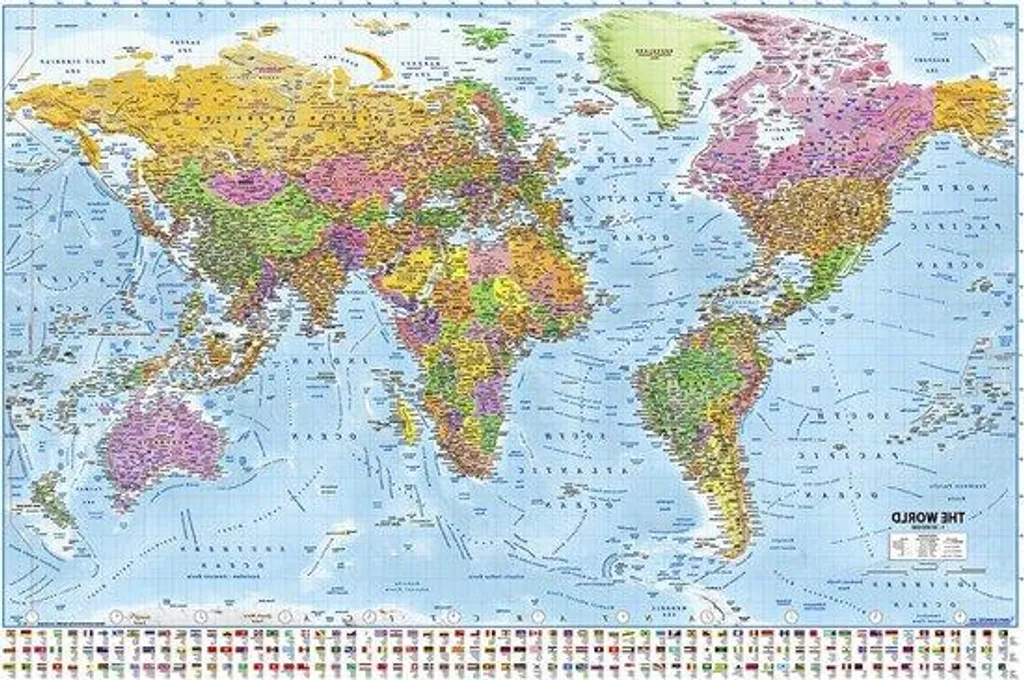 Grande affiche mappemonde XXL décorative 91x61 cm style planisphère