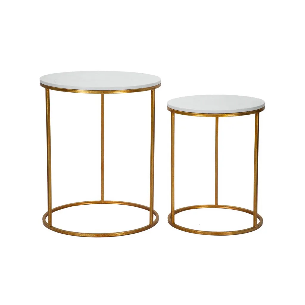 Petites tables de salon gain de place en métal doré et effet marbre