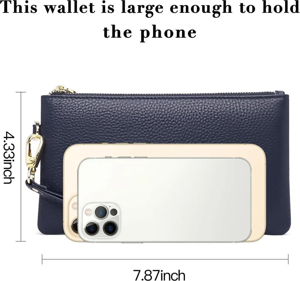 SENDEFN Sac à main d'embrayage RFID en Cuir Véritable - Bleu Profond - 4