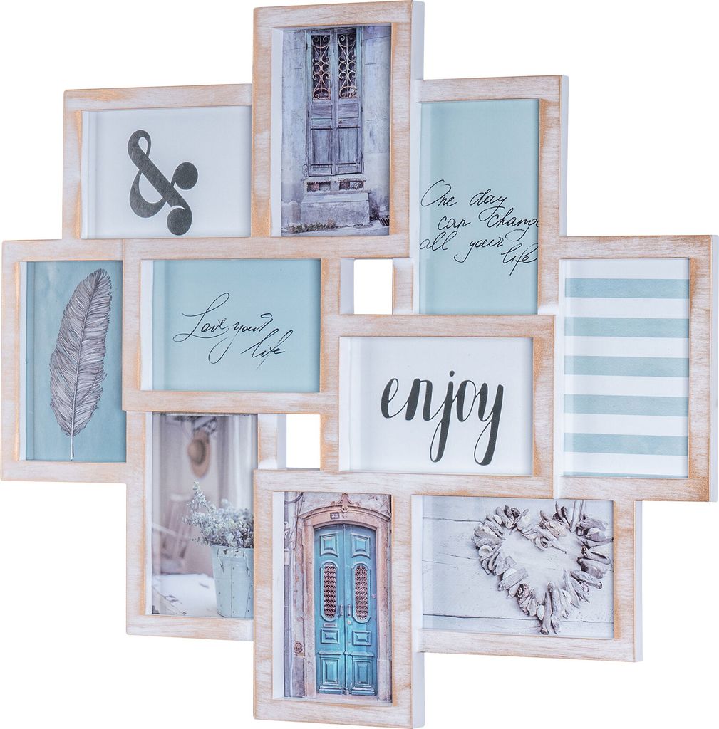 A collage of a multi-photo frame with various pictures and text.