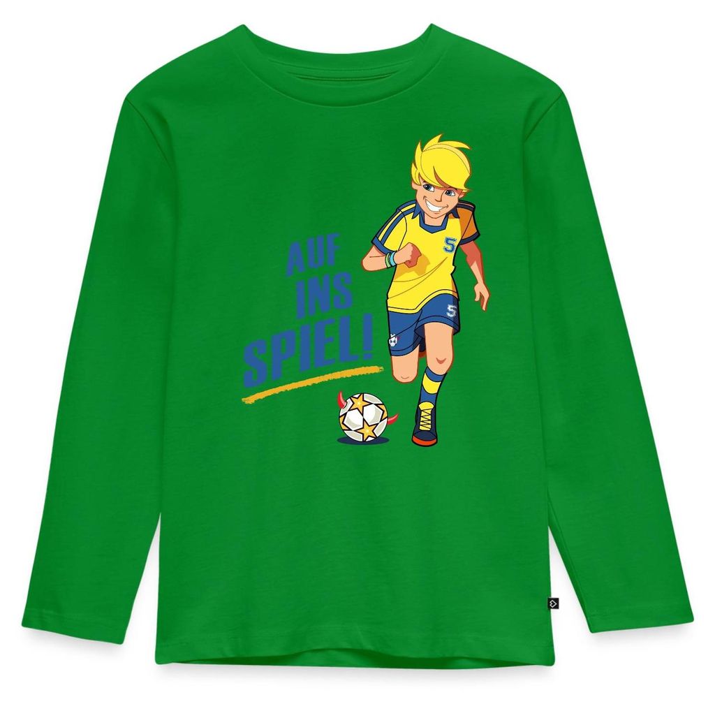 Spreadshirt Teufelskicker Auf Ins Spiel Kinder Premium Langarmshirt, 110/116 (4 Jahre), Grün