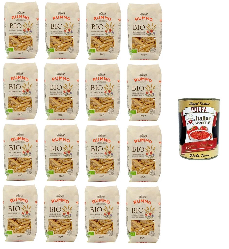 Rummo Pasta Penne Rigate Nr. 66 16x500gr+ Italian Gourmet polpa 400g
